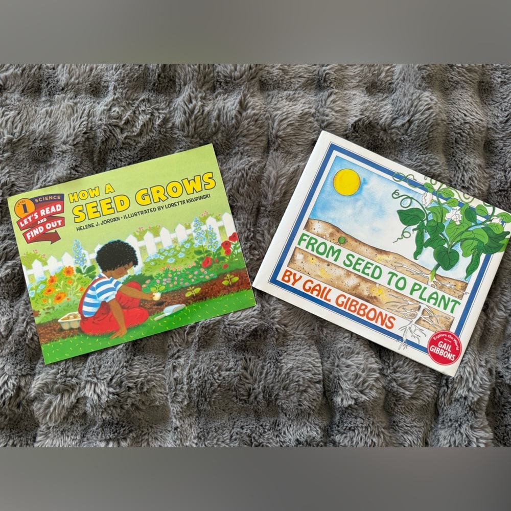 Bundle of two children books “how a seed grows” and “from seed to plant”